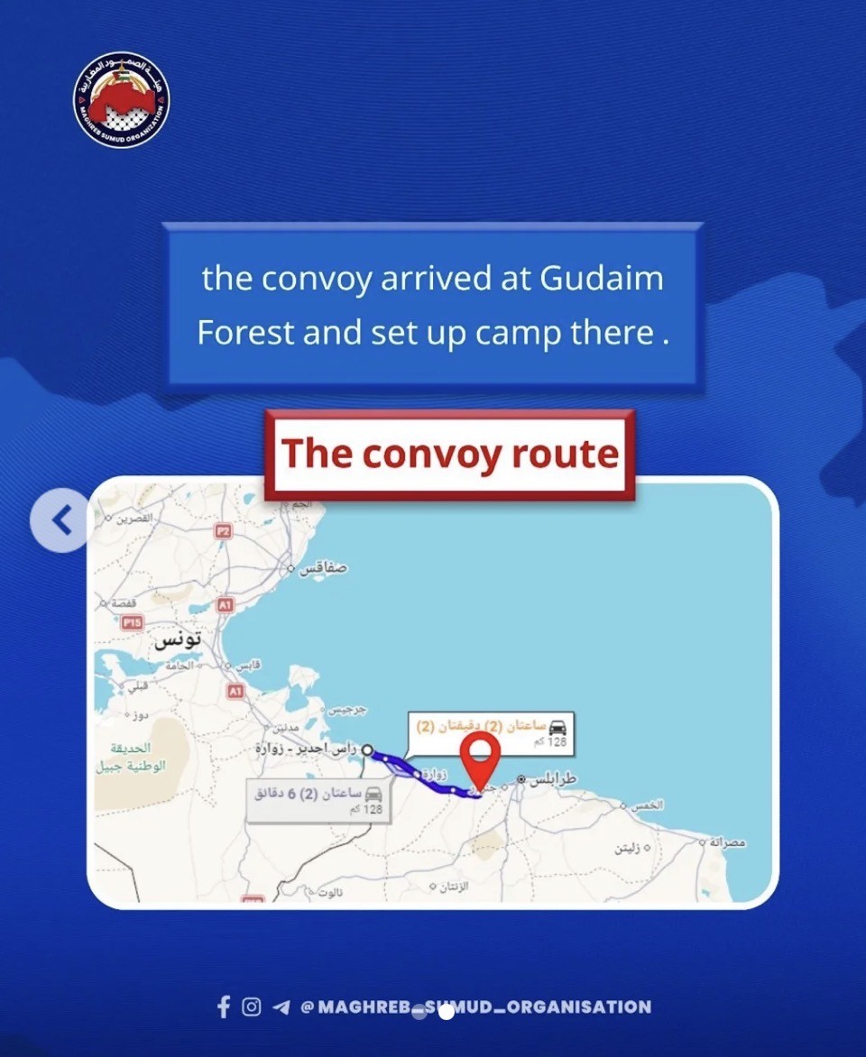 “the convoy route” marked on a map along the coastline west of Tripoli