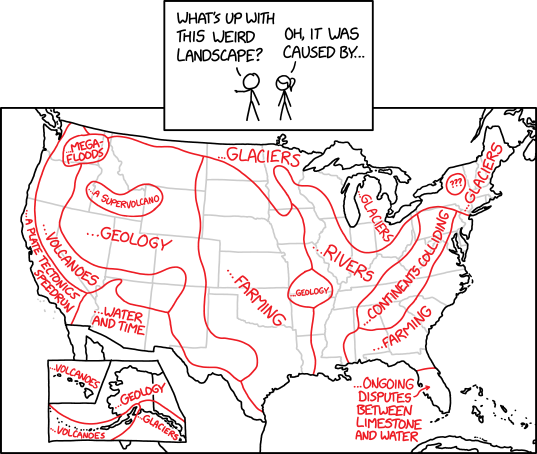 'Well, there's speculation that it's due to a mantle hotspot.' --a geologist who's trying to cover up the fact that they didn't hear your question